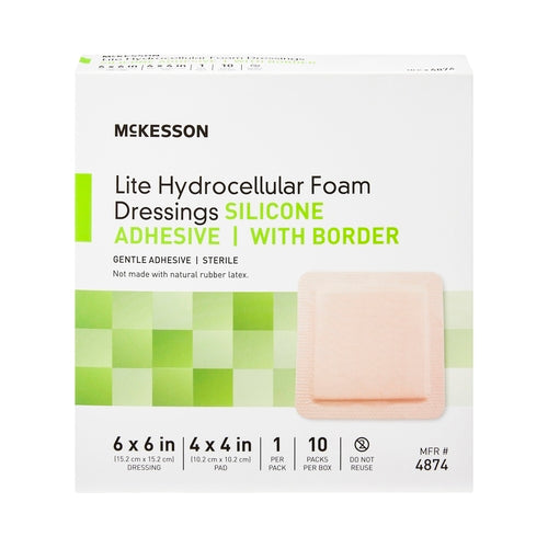 McKesson Thin Foam Dressing Lite 6 X 6 Inch With Border Film Backing