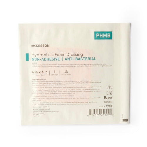 McKesson Antibacterial Foam Dressing 4 X 4 Inch Without Border