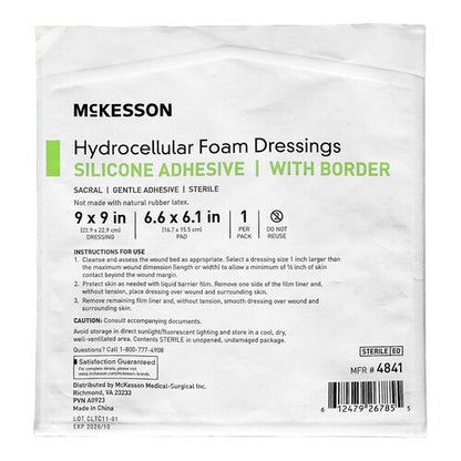 McKesson Foam Dressing 9 X 9 Inch With Border Waterproof Film Backing