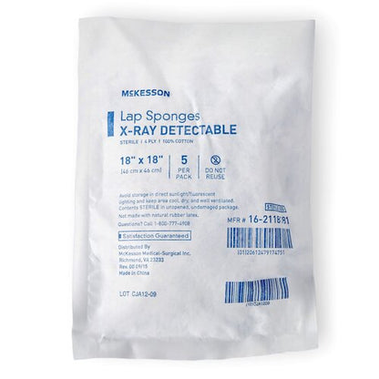 McKesson Surgical Laparotomy Sponge X-Ray Detectable Cotton 18 X 18 Inch
