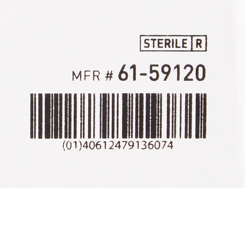 Wound packing strip packaging label showing sterile marking, manufacturer number, and barcode