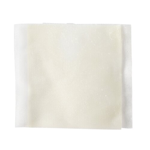 Petrolatum impregnated wound dressing with white non-woven border, shown flat on white background