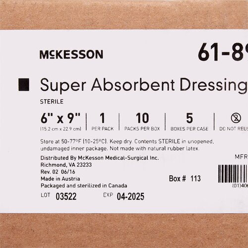McKesson Super Absorbent Dressing 6 X 9 Inch Rectangle