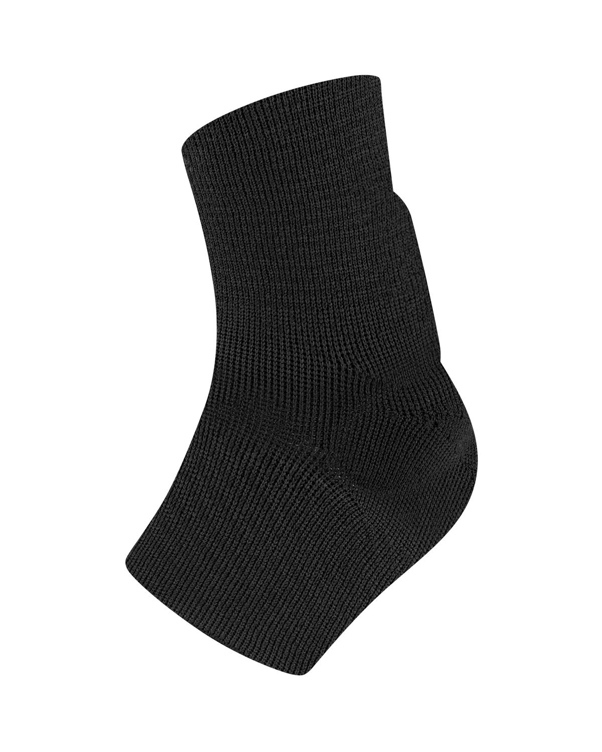 Ankle sleeve in black knit fabric with open toe and heel cutout, shown at an angle on white background