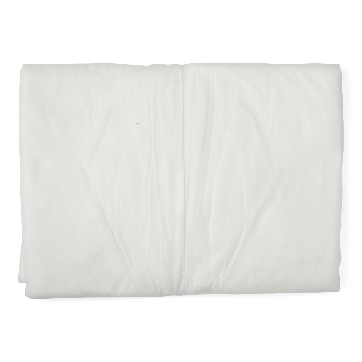 Sterile abdominal pad folded flat, white with light blue stitched border, against a white background