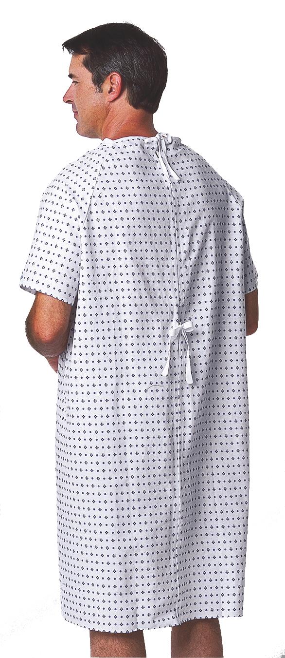 Traditional Patient Gown with Straight Back & Ties, One Size Fits Most