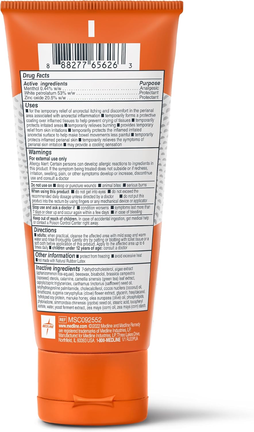 Remedy Calazime Protectant Paste tube showing back label with drug facts, ingredients, warnings, and directions on orange