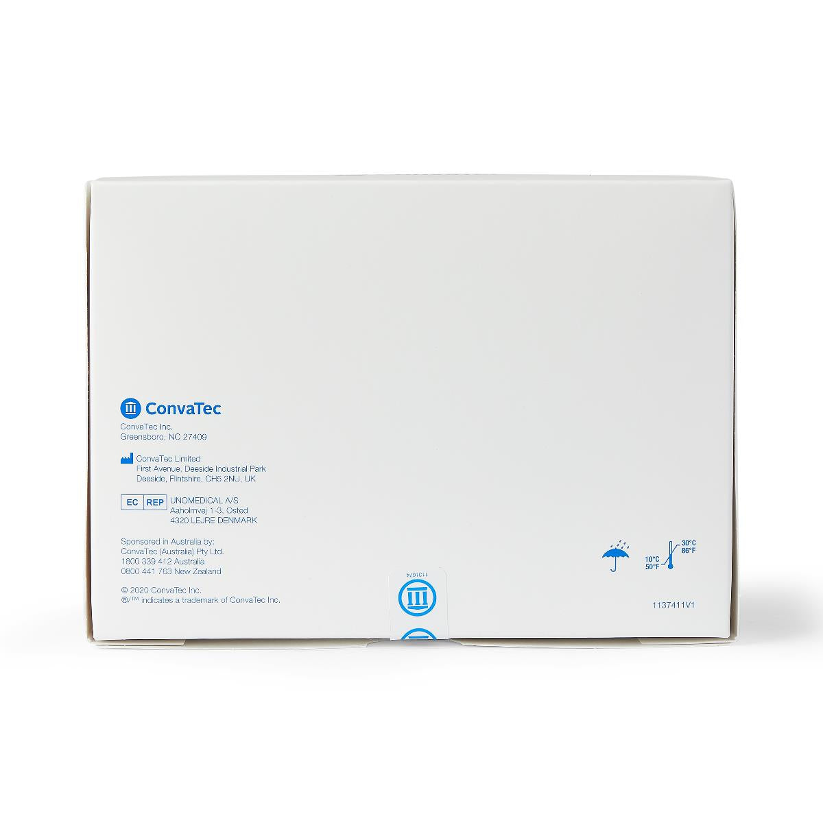 ConvaTec SUR-FIT Natura drainable pouch box, back panel showing manufacturer information and storage symbols