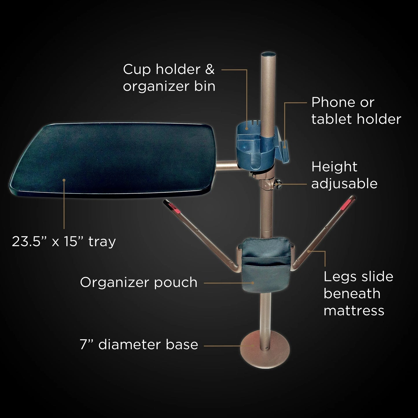 Signature Life Overbed Table, Large Bedside Tray with Cup Holder, Swiveling Tray & Laptop Stand