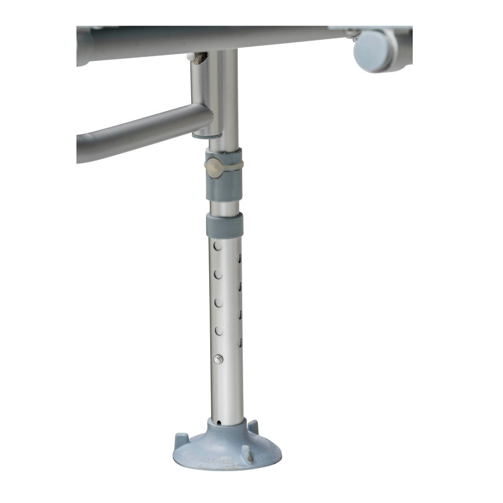Transfer bench adjustable aluminum leg with push-button height adjustment holes, locking collar, and wide non-slip base