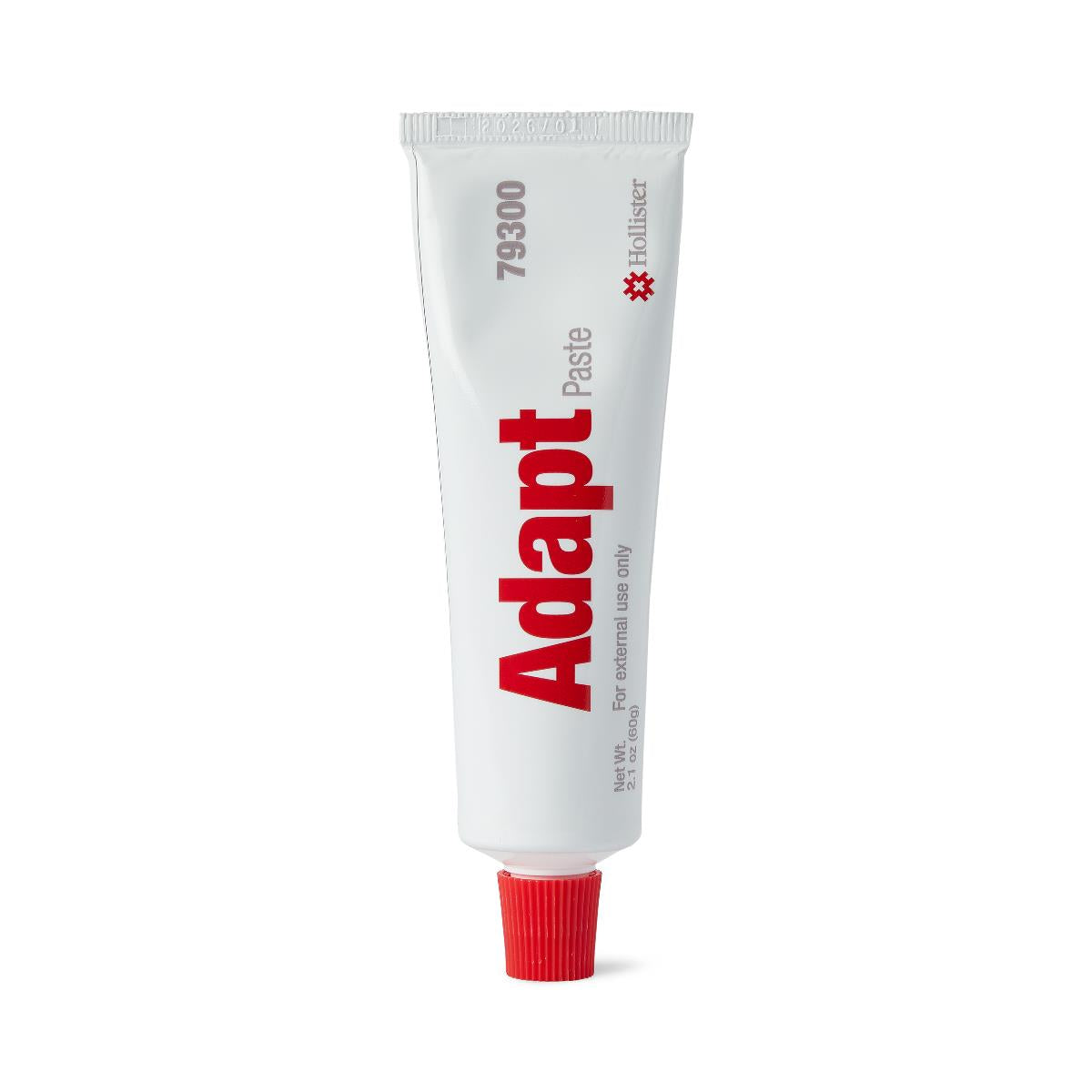 Hollister Adapt Paste tube with red cap and bold red lettering on white background