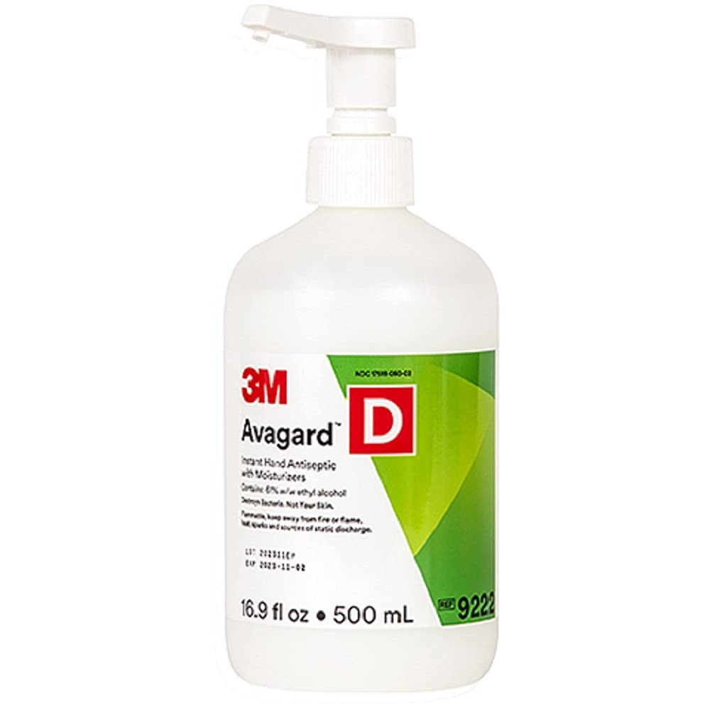 Hand antiseptic pump bottle, 3M Avagard D, 500 mL, white with green label