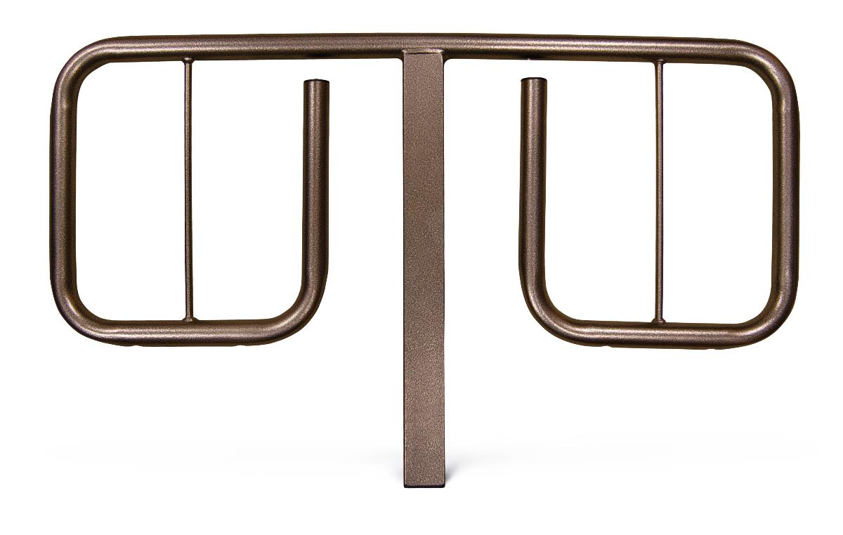 Bariatric bed rail with dual tubular steel panels and center mounting post in bronze finish, sold as a pair