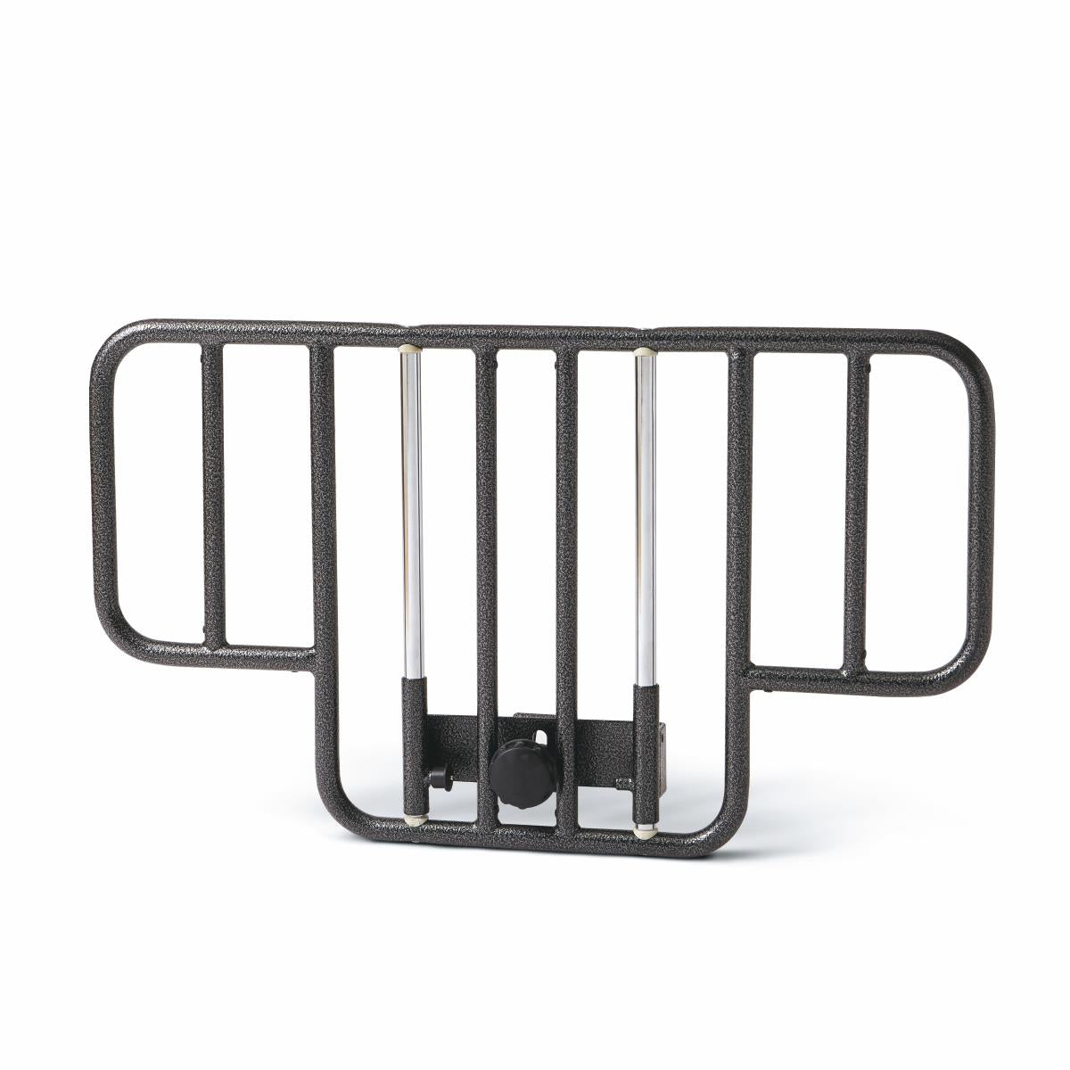 Bed half rail pair with small-gap design, dark textured steel frame, chrome adjustment posts, and clamp-on mounting hardware