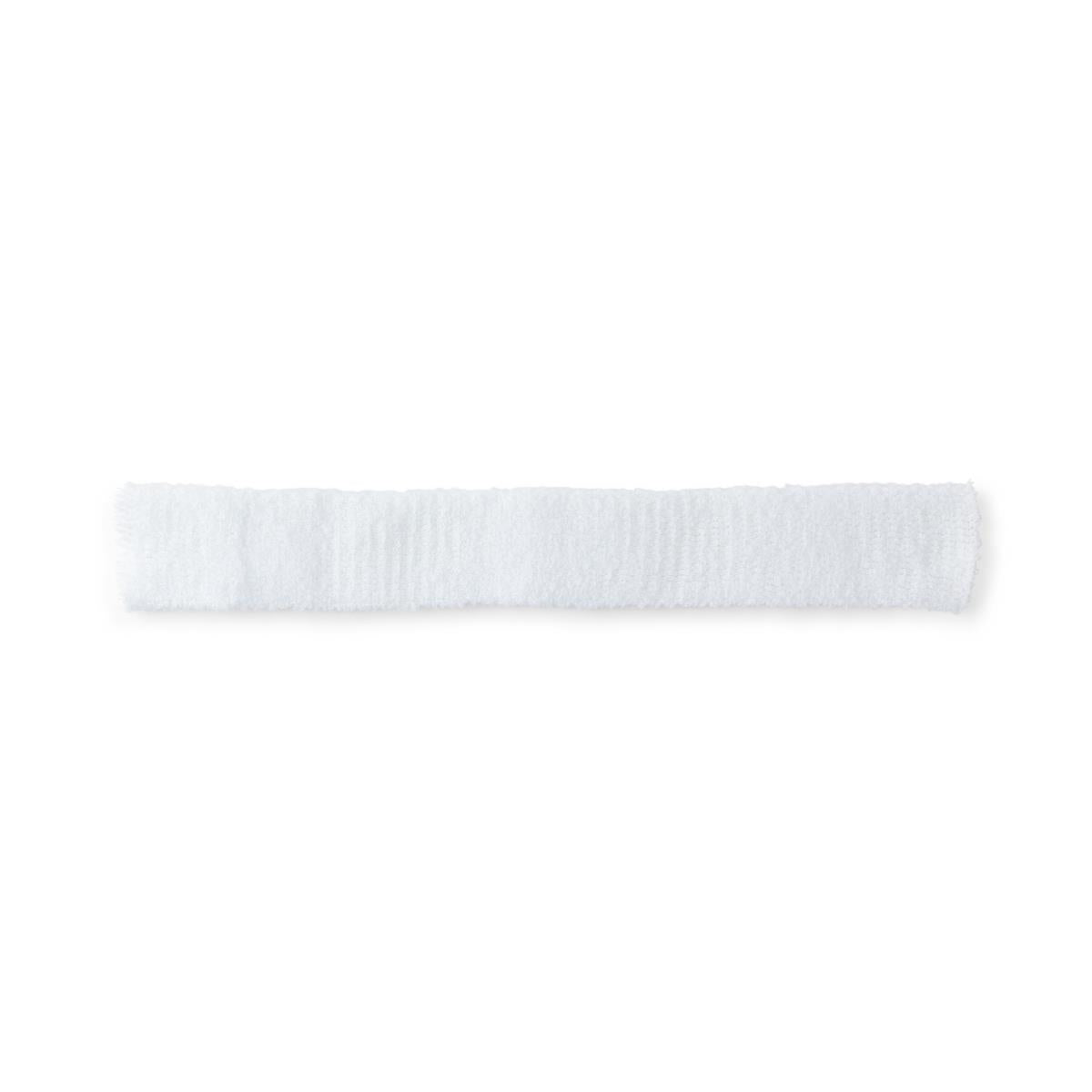 Elastic net stretch bandage, single white tubular strip shown flat against white background