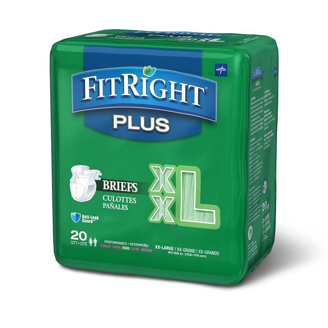FitRight Plus incontinence briefs in green XXL package containing 20 count, by Medline