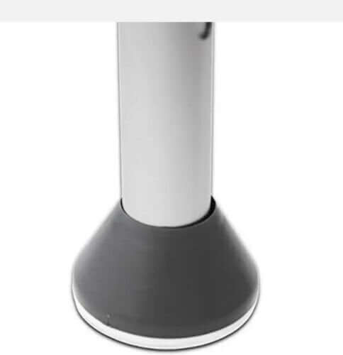 Walker coaster glide with gray cone-shaped base fitting over a white walker leg tube