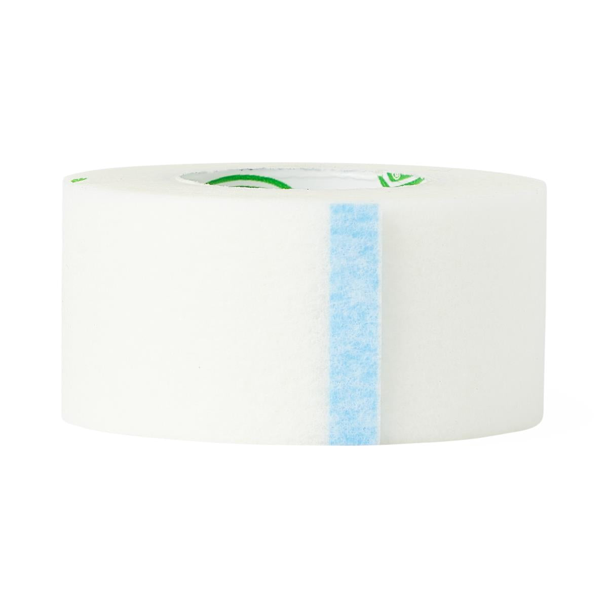 CURAD Sensitive Paper Adhesive Tape roll, white with blue pull tab and green label on top, on white background