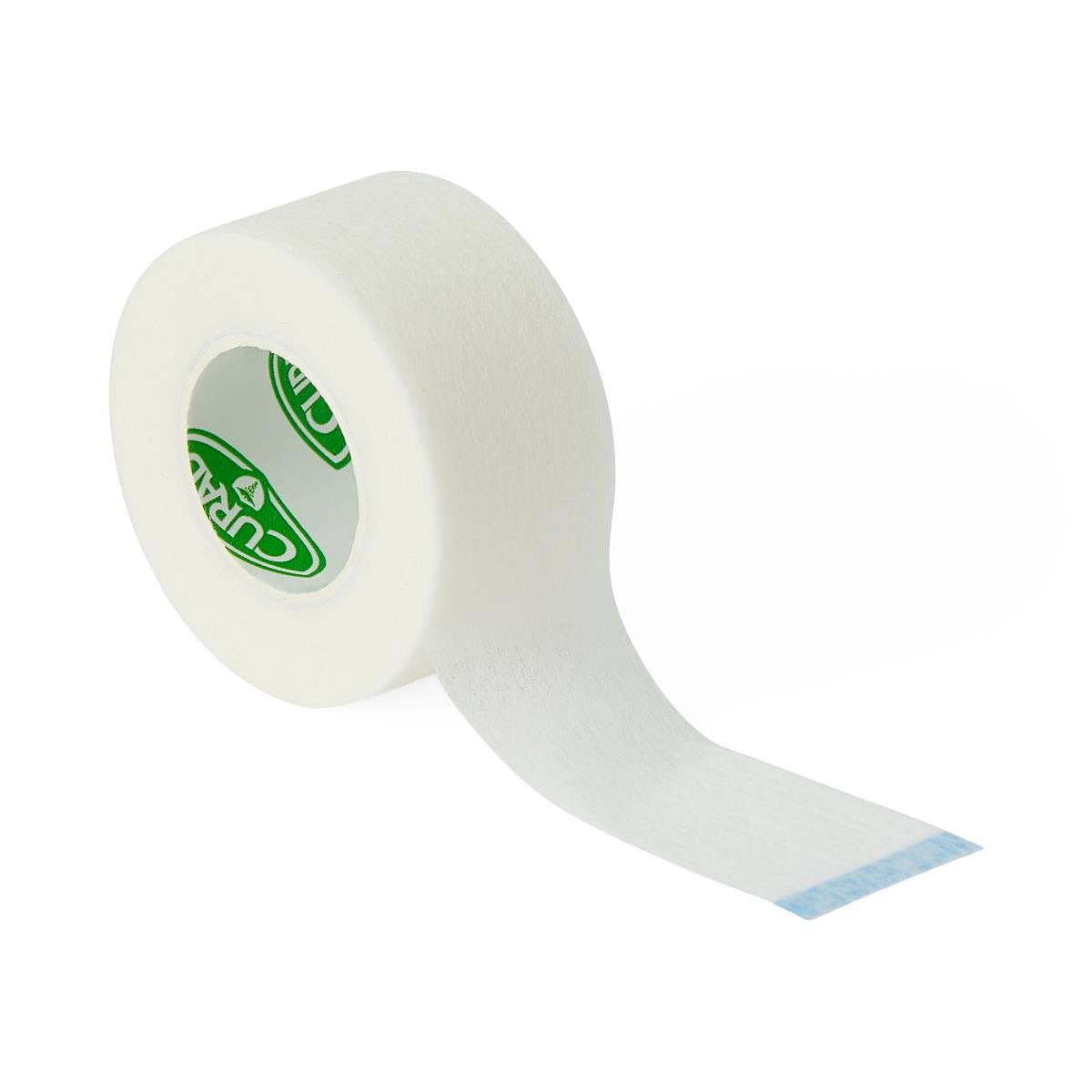 CURAD Sensitive Paper Adhesive Tape roll in white with green branded core and loose end visible against white background