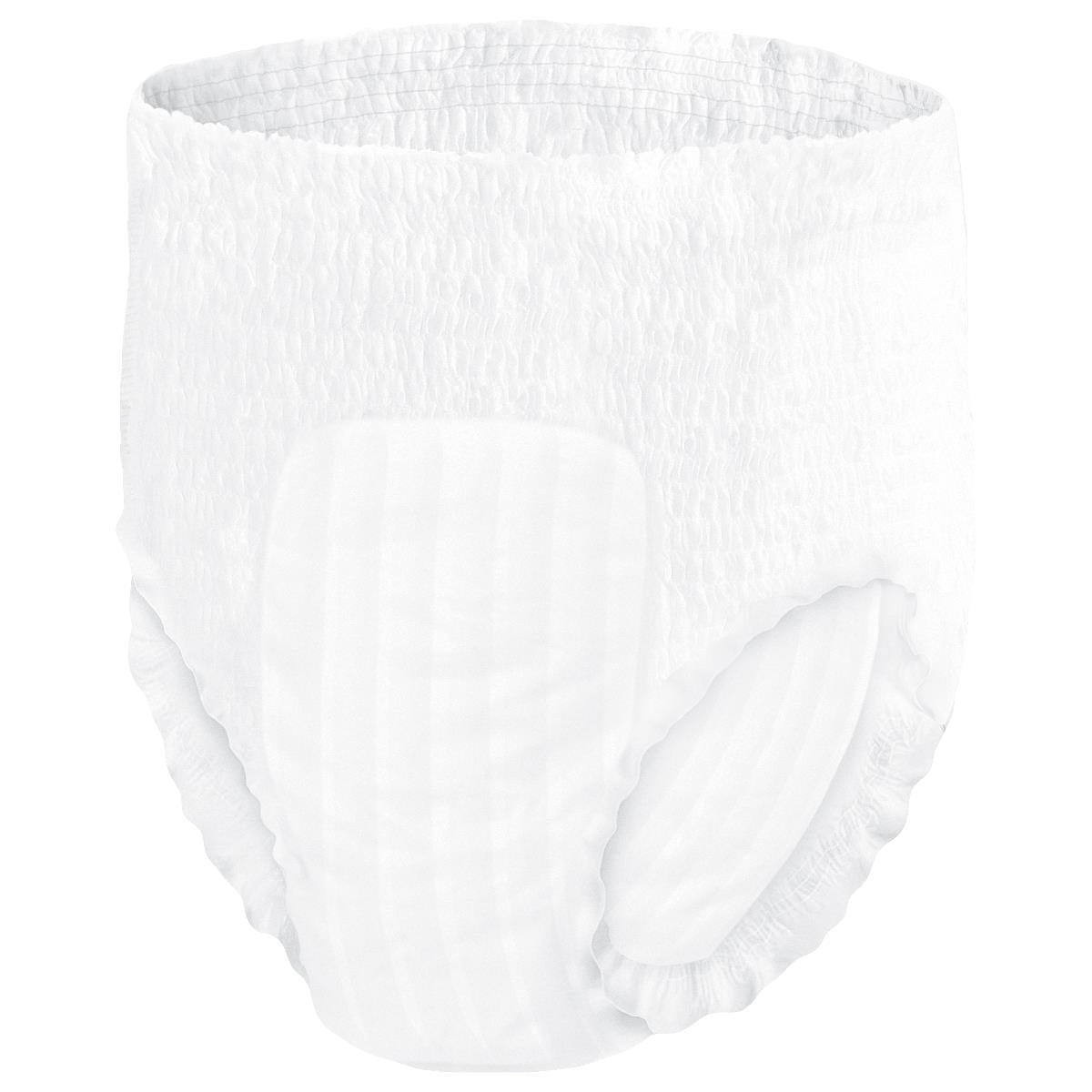 Disposable protective underwear in white with elastic waistband and absorbent core, shown from the front