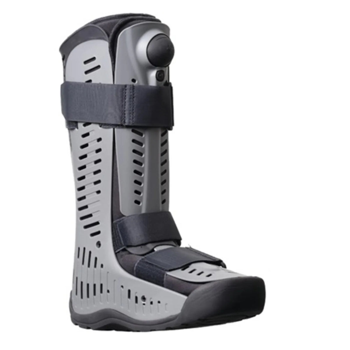 Rebound Air Walker boot in gray with vented plastic shell, black foam padding, hook-and-loop straps, and top pump dial