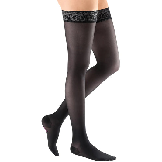 Medi Sheer & Soft 15-20mmHg Open Toe Thigh Length w/Lace Silicone Top Band