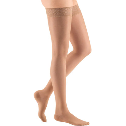 Medi Sheer & Soft 15-20mmHg Closed Toe Thigh Length w/Lace Silicone Top Band