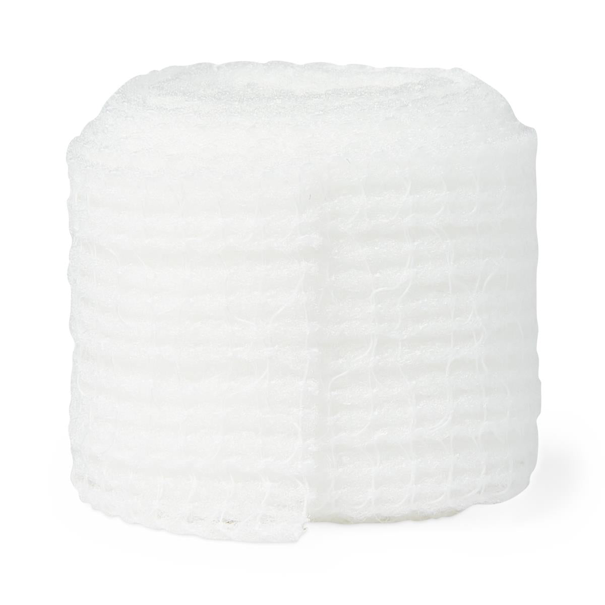 Conforming stretch gauze bandage roll, nonsterile, white open-weave fabric wound in a compact cylindrical roll