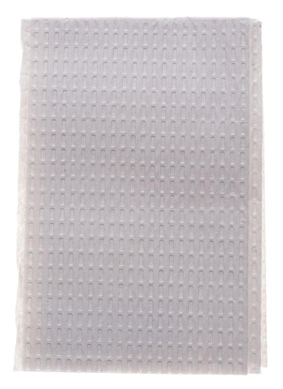 Disposable tissue towel with embossed waffle texture, white, rectangular, shown flat against white background