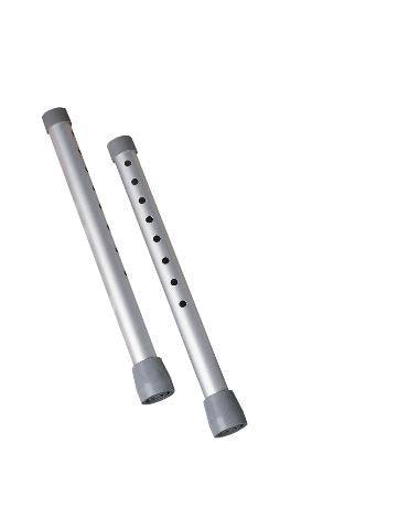 Walker extension legs, silver aluminum tubes with gray rubber tips and adjustment holes, sold as a set of two