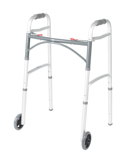 Deluxe Two Button Folding Walker with 5" Wheels