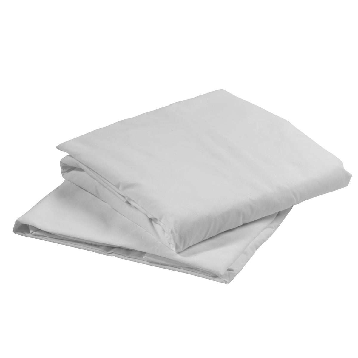 Hospital bed linen kit with two folded white sheets stacked on a white background