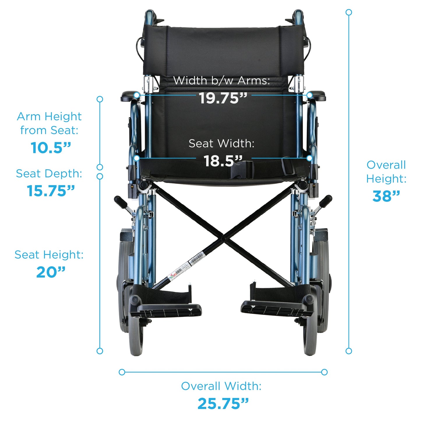NOVA 352 Transport Chair with 12" Wheels & Flip Up Armrests