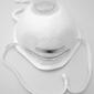 N95 particulate respirator cup-style mask with exhalation valve and white elastic straps