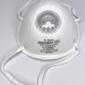 N95 particulate respirator cup-style face mask with exhalation valve, white, shown on dark background