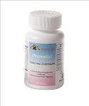 Prenatal vitamin tablets in a white pill bottle with pink label