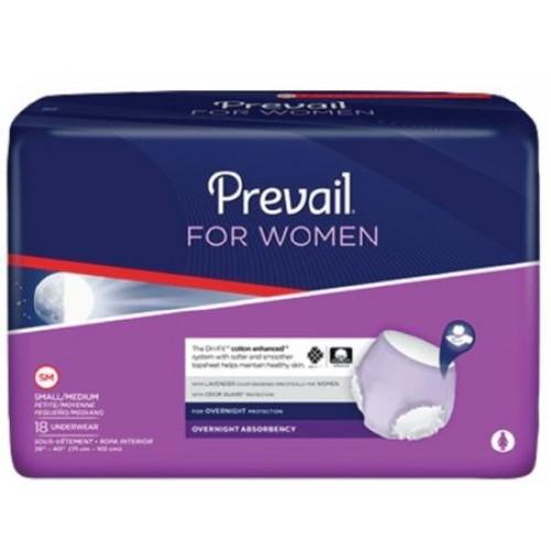 Prevail For Women overnight absorbency underwear, small/medium, 18-count package in purple and white packaging