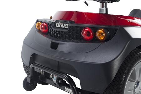 Ventura 4-wheel mobility scooter rear view showing red and amber taillights, gray bumper, and rear wheels